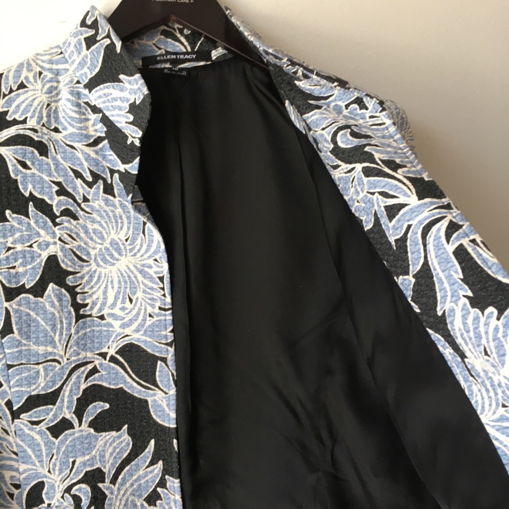 Ellen Tracy Silk and Wool Open Front Blazer Jacket Floral Print Sz 10 - Picture 12 of 15